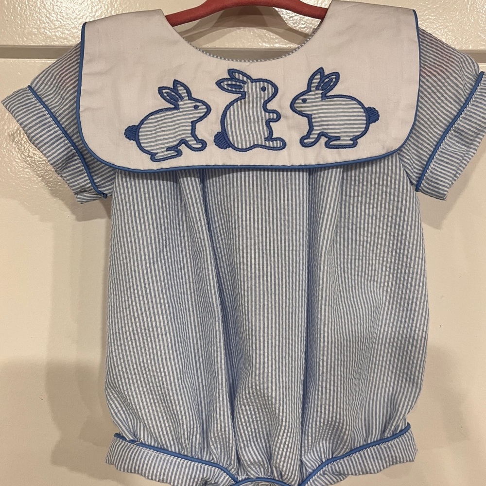 Blue Striped Bunny Bubble Easter Outfit 3-6 Months / Infant